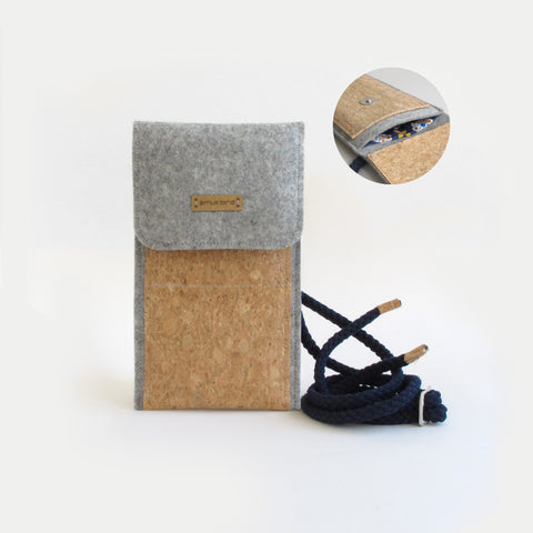 Olkalaukku iPhone 14 Pro Maxille | valmistettu huovasta ja luomupuuvillasta | vaaleanharmaa - kukinta | Malli KEDJA