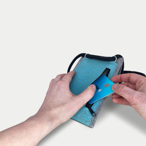 Olkalaukku Xiaomi 12:lle | huovasta ja luomupuuvillasta | vaaleanharmaa - azur | malli KEDJA deluxe