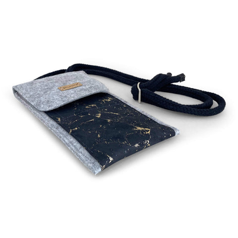 Olkalaukku Samsung Galaxy A12:lle | huovasta ja luomupuuvillasta | vaaleanharmaa - musta | malli KEDJA deluxe