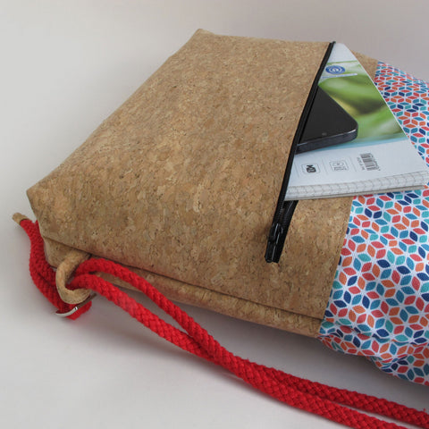 Liikuntalaukku, reppu | valmistettu puuvillasta ja korkista | Värikäs