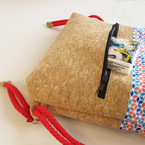 Lasten kuntosalilaukku, pieni reppu | valmistettu puuvillasta ja korkista | Värikäs