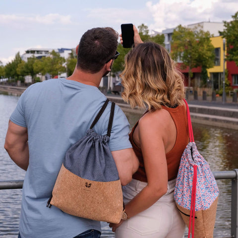 Liikuntalaukku, reppu | valmistettu puuvillasta ja korkista | Raidat