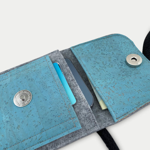 Olkalaukku Samsung Galaxy Z Flip6:lle | huovasta ja luomupuuvillasta | vaaleanharmaa - azur | malli KEDJA deluxe