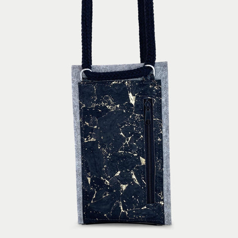Olkalaukku iPhone XS Maxille | huovasta ja luomupuuvillasta | vaaleanharmaa - musta | malli KEDJA deluxe