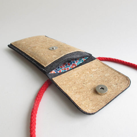 Olkalaukku Fairphone 3:lle | valmistettu huovasta ja luomupuuvillasta | antrasiitti - värikäs | Malli KEDJA