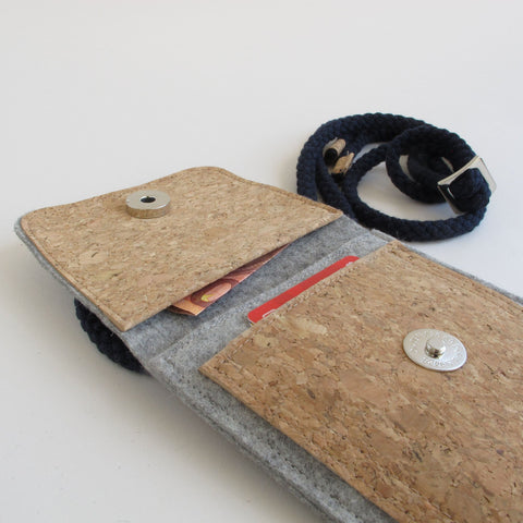 Olkalaukku Fairphone 4:lle | valmistettu huovasta ja luomupuuvillasta | vaaleanharmaa - kukinta | Malli KEDJA