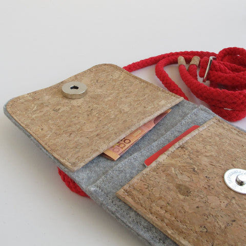 Olkalaukku Fairphone 4:lle | valmistettu huovasta ja luomupuuvillasta | vaaleanharmaa - värikäs | Malli KEDJA