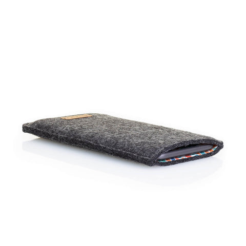 Matkapuhelinkotelo Xiaomi Redmi Note 12 Pro+:lle | valmistettu huovasta ja luomupuuvillasta | antrasiitti - värikäs | Malli "LET"